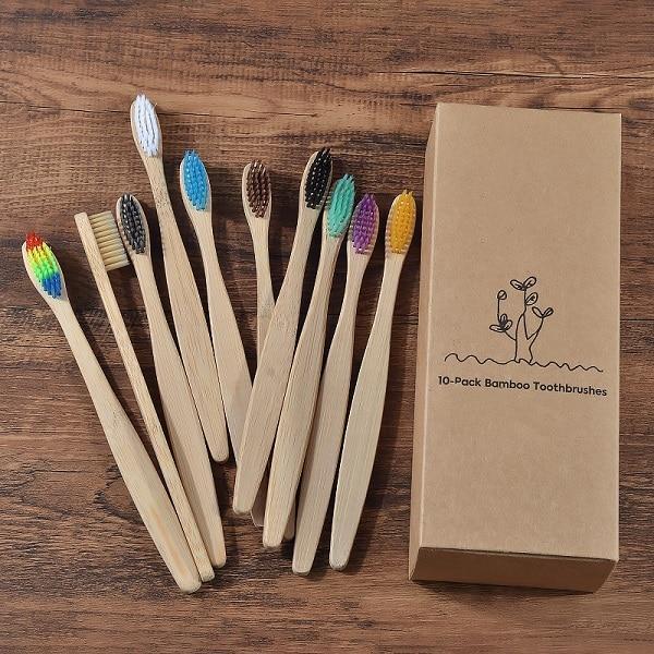 Escova de Bambu Ecológica Biodegradável - Kit com 10 peças
