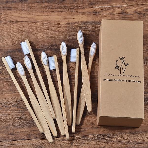 Escova de Bambu Ecológica Biodegradável - Kit com 10 peças