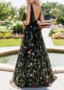 Vestido de Festa Longo Tule Floral